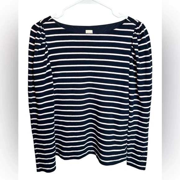 La Vie Rebecca Taylor Pink Navy Striped Puff Sleeve Size Small - Picture 1 of 4